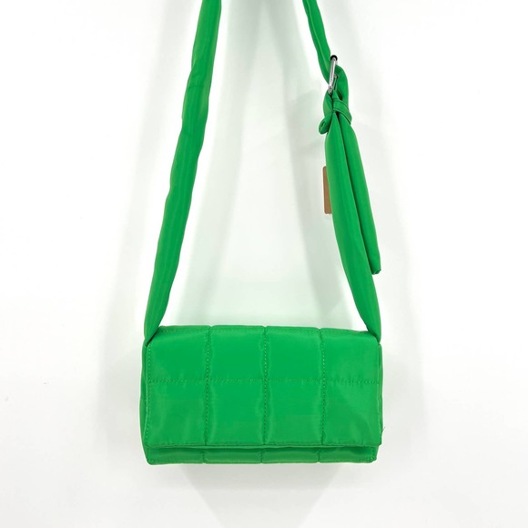 Handbag Womens Small Green Nylon Quilted Crossbody Bag Bright Kelly Adjustable - Picture 3 of 14